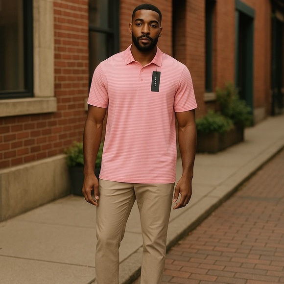 Walter Hagen NWT Men’s XL Golf Polo Shirt Pink White Striped Lightweight PGA - Picture 1 of 4